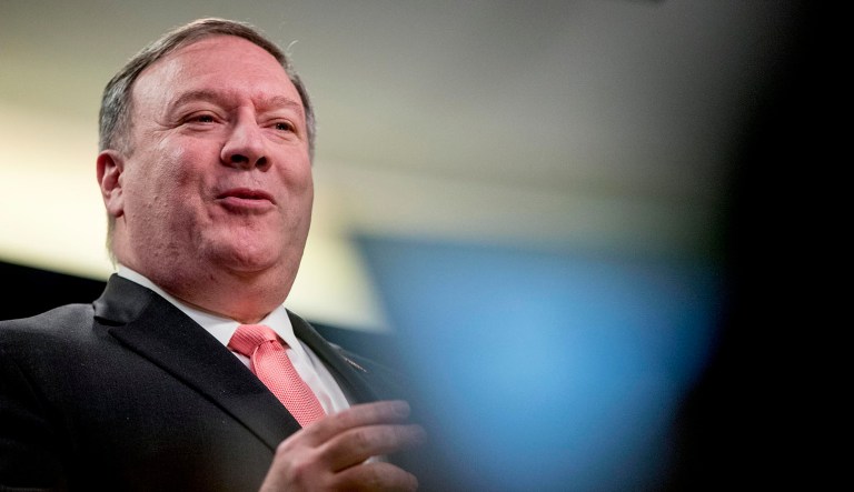 Secretary of State Mike Pompeo speaks to reporters at a news conference at the State Department in Washington, Tuesday, Oct. 23, 2018.