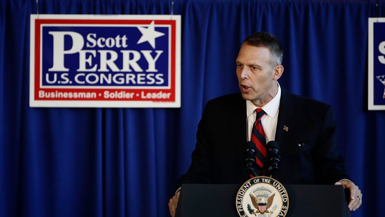 Rep. Rep. Scott Perry, R-Pa., speaks during a campaign event in Lititz, Pa.