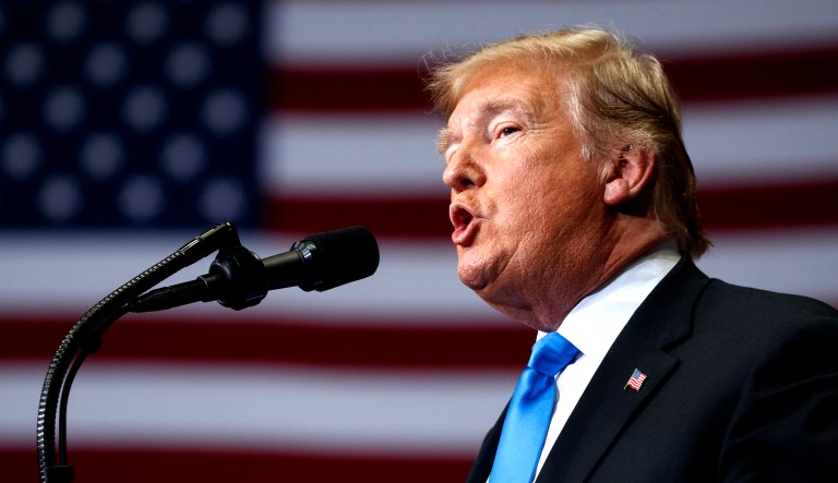 President Trump speaks during a campaign rally.