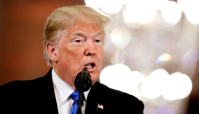 President Trump speaks during a news conference in the East Room of the White House in D.C.