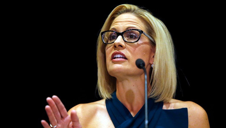 U.S. Sen.-elect Kyrsten Sinema, D-Ariz., speaks after being declared the winner.