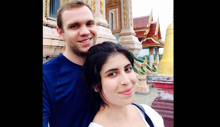 This undated family handout photo shows Matthew Hedges with his wife Daniela Tejada. The family of a British academic jailed in the United Arab Emirates on spying allegations says he's been sentenced to life in prison. Matthew Hedges, a 31-year-old PhD student in Middle Eastern Studies at Durham University, was arrested at Dubai Airport on May 5, 2018. Foreign Secretary Jeremy Hunt expressed shock at the verdict Wednesday Nov. 21, 2018 and has travelled to the UAE to make representations on his behalf.
