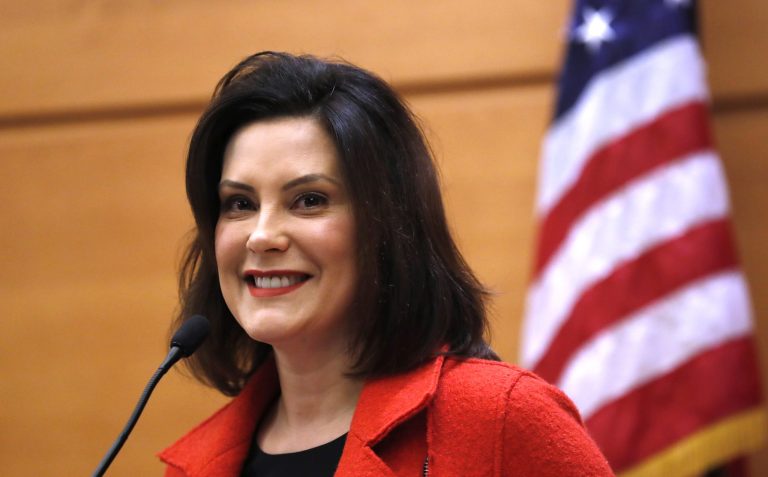 FILE- In this Nov. 7, 2018, file photo, Michigan Gov.-elect Gretchen Whitmer hosts a post-election news conference in Detroit. Whitmerâs decisive victory was powered not just by places Democrats typically carry in a successful statewide campaign, strongholds like Detroit and suburban bellwethers such as Oakland and Macomb counties.
