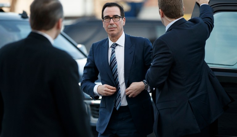 Secretary of Treasury Steven Mnuchin arrives at the US.. Capitol prior to the service for former President George H. W. Bush in Washington, Monday, Dec. 3 2018.