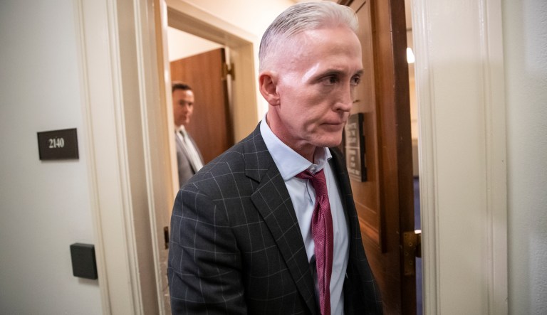 Rep.Trey Gowdy, R-S.C., chairman of the House Oversight Committee, emerges from the hearing room after a day of compelled testimony from former FBI Director James Comey, on Capitol Hill in Washington, Friday, Dec. 7, 2018.