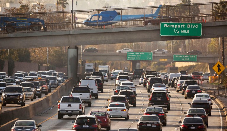 Cars are seen on a highway in California.