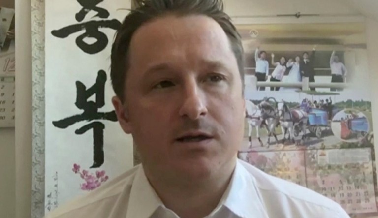 In this image made from video taken on March 2, 2017, Michael Spavor, director of Paektu Cultural Exchange, talks during a Skype interview in Yangi, China. A second Canadian man is feared detained in China in what appears to be retaliation for Canada's arrest of a top executive of telecommunications giant Huawei. The possible arrest raises the stakes in an international dispute that threatens relations. Canada's Global Affairs department on Wednesday, Dec. 12, 2018, said Spavor, an entrepreneur who is one of the only Westerners to have met North Korean leader Kim Jong Un, had gone missing in China. Spavor's disappearance follows China's detention of a former Canadian diplomat in Beijing earlier this week.