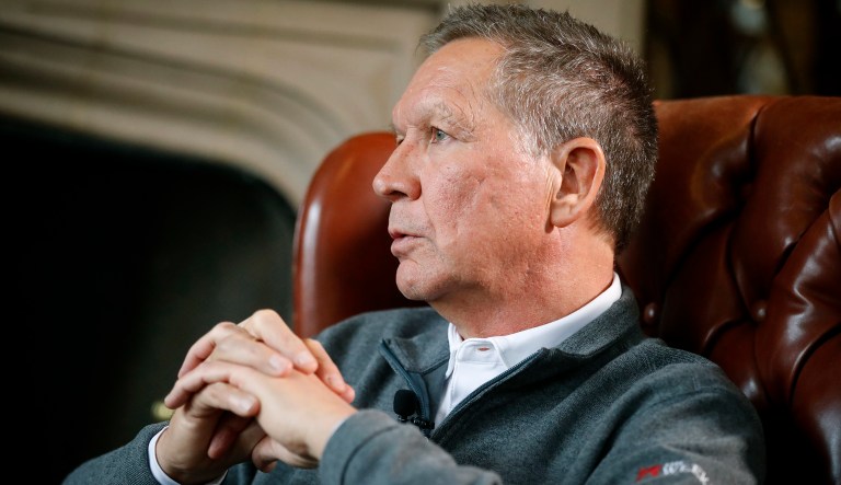 Ohio Gov. John Kasich sits for an interview with The Associated Press at the Ohio Governor's Residence and Heritage Garden, Thursday, Dec. 13, 2018, in Columbus. Kasich discussed his future upon departing office in January, including the possibility of a third presidential run.