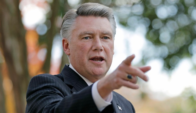 Mark Harris speaks to the media during a news conference in Matthews, N.C.