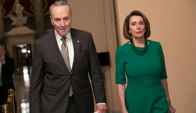 Senate Minority Leader Chuck Schumer, D-N.Y., and House Democratic Leader Nancy Pelosi of California, the speaker-designate for the new Congress, arrive to talk to reporters as a revised spending bill is introduced in the House that includes $5 billion demanded by President Donald Trump for a wall along the U.S.-Mexico border, as Congress tries to avert a partial shutdown, in Washington, Thursday, Dec. 20, 2018. 
