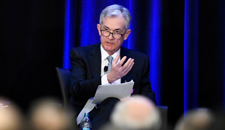 Federal Reserve Chairman Jerome Powell speaks at a conference, Friday, Jan. 4, 2019, in Atlanta. Powell said that he will not resign if asked to do so by President Trump, a message that heartened investors who had been concerned by Trump's repeated attacks on his hand-picked choice to lead the nation's central bank.