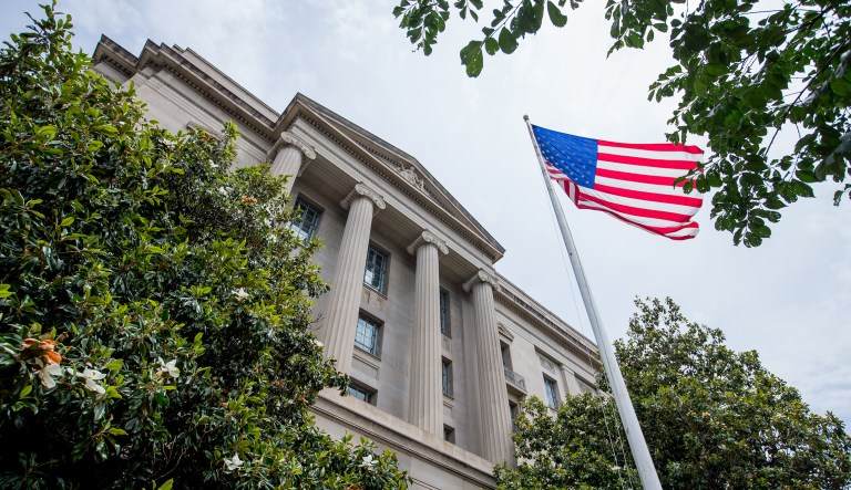 The Robert F. Kennedy Department of Justice Building is shown in Washington, D.C.