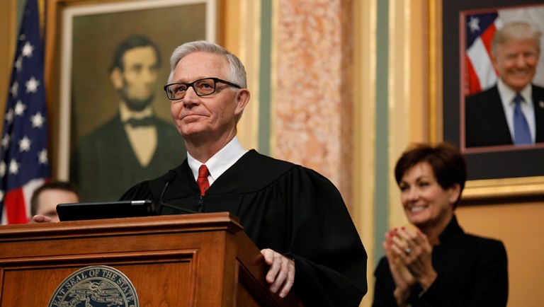 Iowa Supreme Court Chief Justice Mark Cady prepares to deliver his Condition of the Judiciary address.