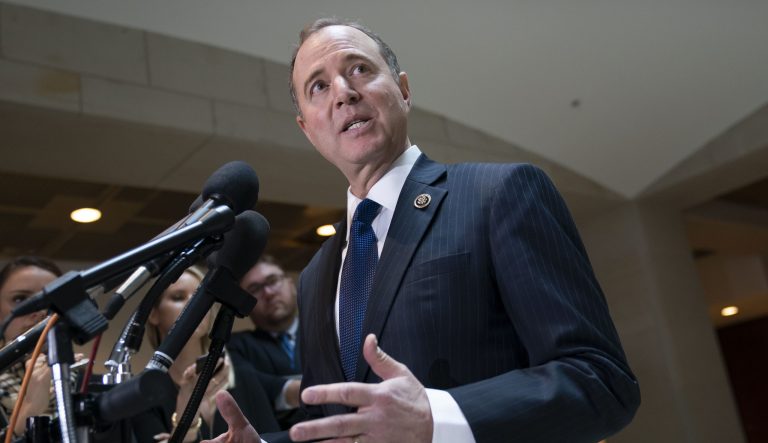 House Intelligence Committee Chairman Adam Schiff, D-Calif., speaks with reporters after his panel voted in a closed session to send more than 50 interview transcripts from its now-closed Russia investigation to special counsel Robert Mueller, on Capitol Hill in Washington, Wednesday, Feb. 6, 2019.