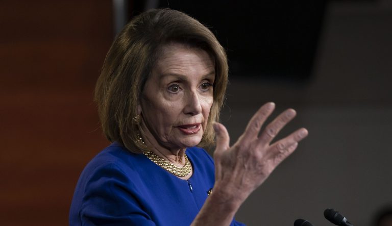 Speaker of the House Nancy Pelosi, D-Calif., talks with reporters during her weekly news conference, on Capitol Hill in Washington, Thursday, Feb. 7, 2019.  