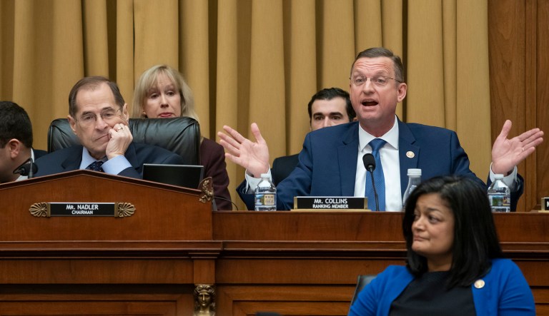 Rep. Doug Collins, R-Georgia, the top Republican on the House Judiciary Committee, objects to the actions of Judiciary Committee Chairman Jerrold Nadler, D-New York.