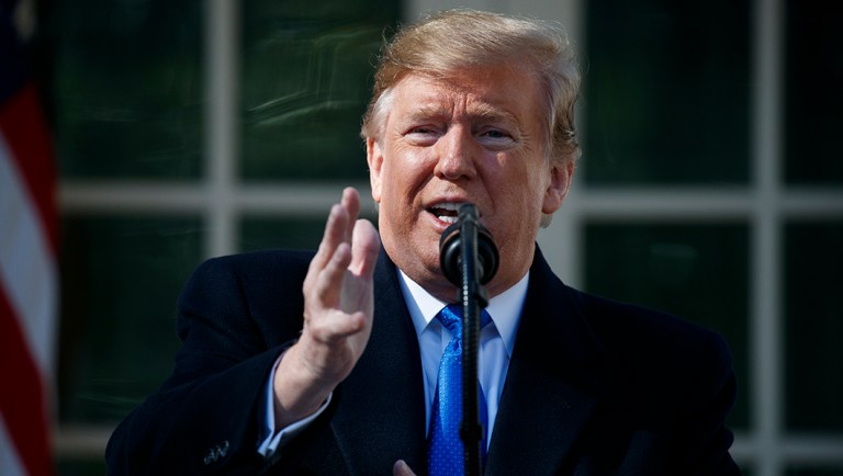 President Trump speaks during an event in the Rose Garden.