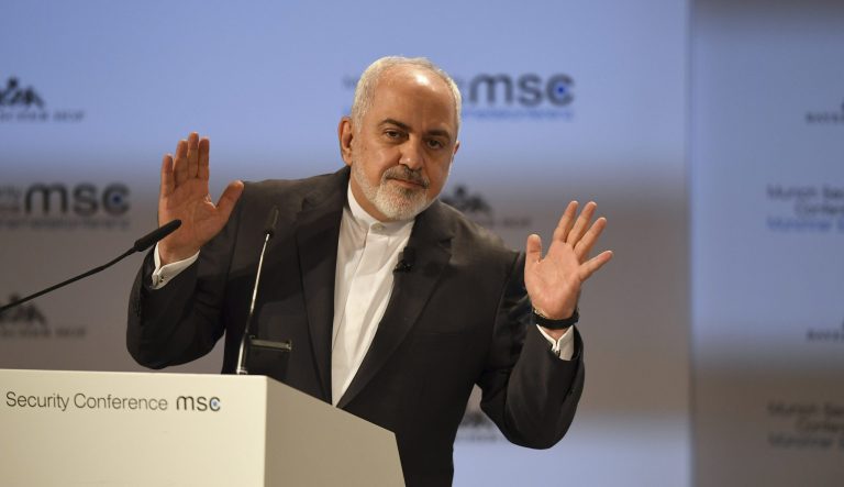 Iranian Foreign Minister Mohammad Javad Zarif speaks during the Munich Security Conference in Munich, Germany, Sunday, Feb. 17, 2019. 