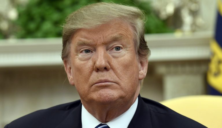 President Donald Trump listens during his meeting with Austrian Chancellor Sebastian Kurz in the Oval Office of the White House in Washington, Wednesday, Feb. 20, 2019. 
