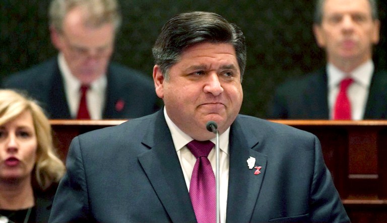 Illinois Gov. J.B. Pritzker delivers his first budget address on to a joint session of the Illinois House and Senate at the Illinois State Capitol building in Springfield, Ill.