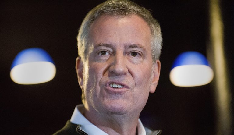 New York City Mayor Bill de Blasio speaks at a event hosted by the local Democratic party in Sioux City, Iowa on Saturday, Feb. 23, 2019. 