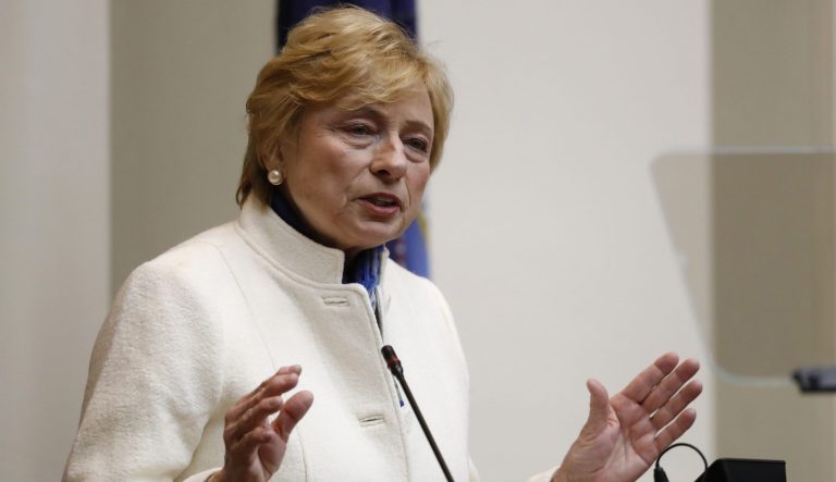 In this Feb. 11, 2019 photo, Gov. Janet Mills delivers her State of the Budget address to the Legislature at the State House in Augusta, Maine.