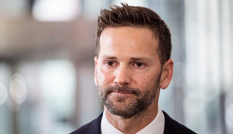 Former U.S. Rep. Aaron Schock speaks to reporters at the Dirksen Federal Courthouse.