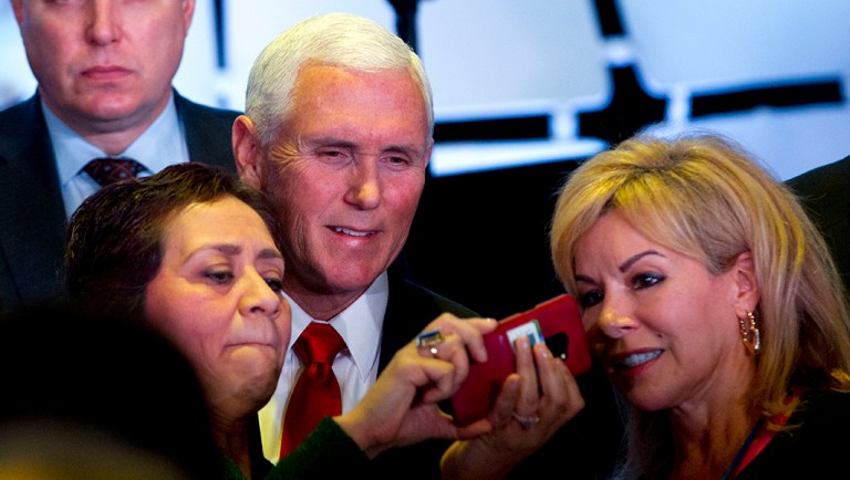 Vice President Mike Pence greets the audience after speaking at Legislative Summit.