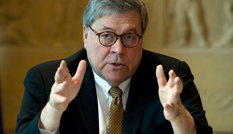 Attorney General William Barr speaks in a roundtable to address elder financial exploitation, at Department of Justice in Washington, Thursday, March 7, 2019.