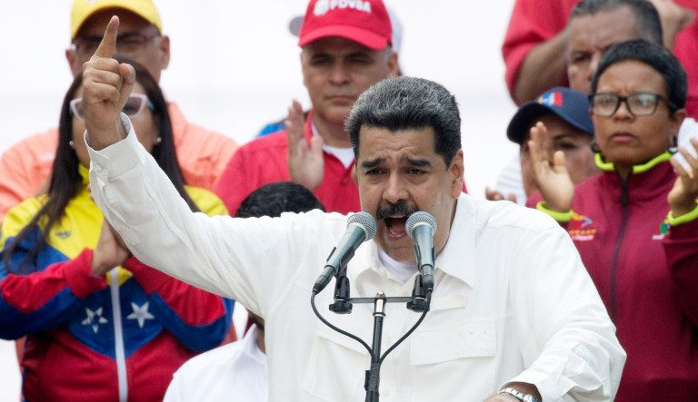 Venezuela's President Nicolas Maduro speaks to supporters during a government rally in Caracas, Venezuela.