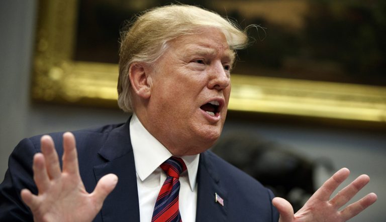 President Donald Trump speaks during a briefing on drug trafficking at the southern border in the Roosevelt Room of the White House, Wednesday, March 13, 2019, in Washington. 
