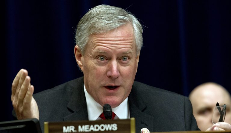 Rep. Mark Meadows, R-N.C. questions Commerce Secretary Wilbur Ross, during the House Oversight Committee hearing on Capitol Hill in Washington, Thursday, March 14, 2019. 