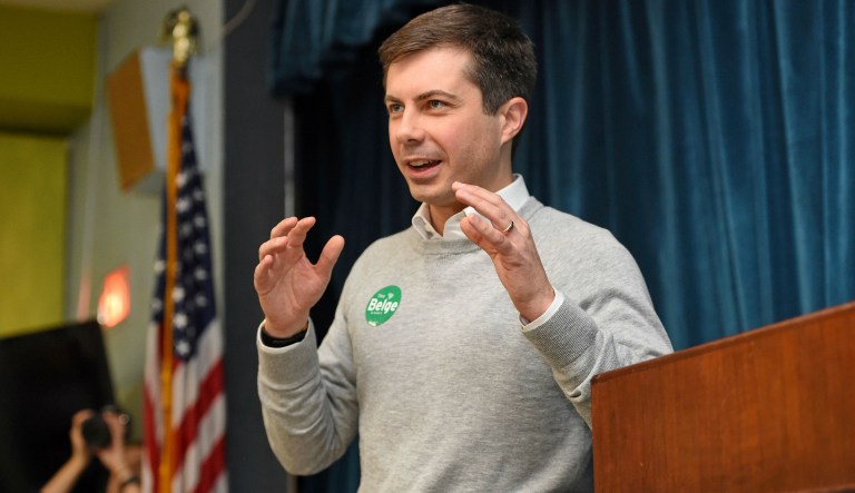South Bend Mayor Pete Buttigieg speaks to a crowd about his Presidential run during the Democratic monthly breakfast held at the Circle of Friends Community Center in Greenville, S.C. Saturday, March 23, 2019.