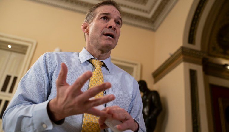 Rep. Rep. Jim Jordan, R-Ohio, the top Republican on the Democrat-controlled House Oversight and Reform Committee, speaks to The Associated Press about special counsel Robert Mueller's investigation of whether President Donald Trump or his campaign colluded with Russians to interfere in the 2016 presidential election, at the Capitol in Washington, Monday, March 25, 2019.