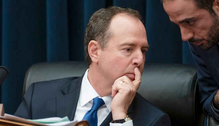 House Intelligence Committee Chairman Adam Schiff, D-Calif., listens to someone during a hearing.