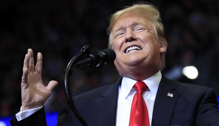In this March 28, 2019 photo, President Donald Trump speaks at a campaign rally in Grand Rapids, Mich. Trumpâs surprise decision to stop defending the Affordable Care Act in court has opened a new debate among Republicans about how to approach health care heading into the 2020 elections, with some fearing the issue remains a vulnerability for the party. 
