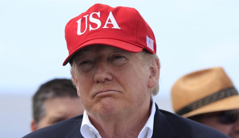 President Donald Trump speaks to reporters during a visit to Lake Okeechobee and Herbert Hoover Dike at Canal Point, Fla., Friday, March 29, 2019. 
