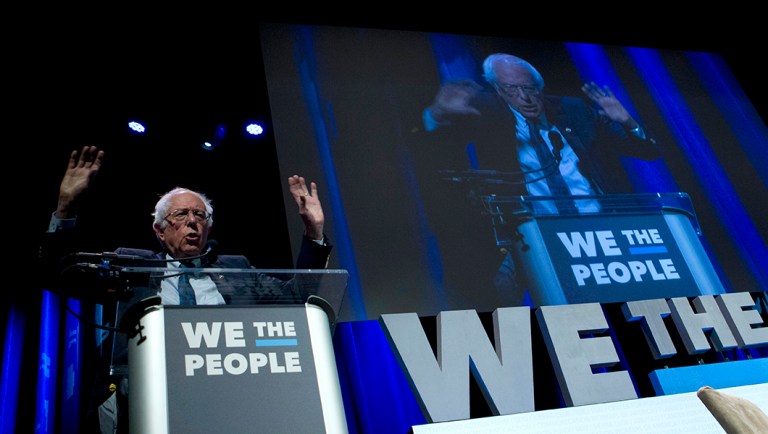 Independent presidential candidate Sen. Bernie Sanders, I-Vt., speaks during the We the People Membership Summit.