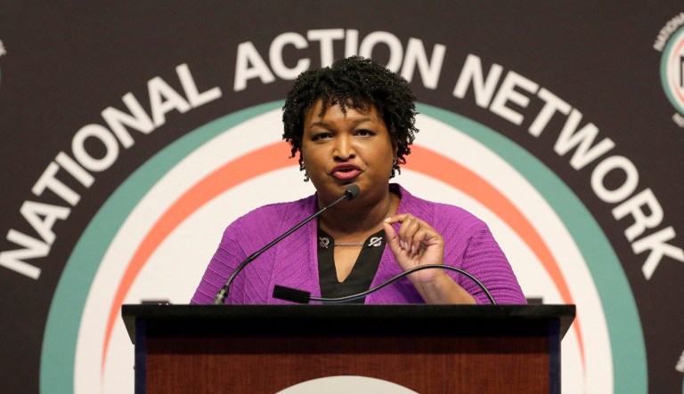 Former Georgia gubernatorial candidate Stacey Abrams speaks during the National Action Network Convention.