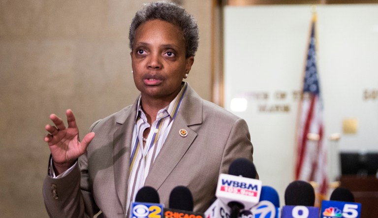 Chicago Mayor-elect Lori Lightfoot speaks to reporters after meeting with Mayor Rahm Emanuel at City Hall, Wednesday, April 3, 2019, the day after she defeated Toni Preckwinkle in a runoff election.