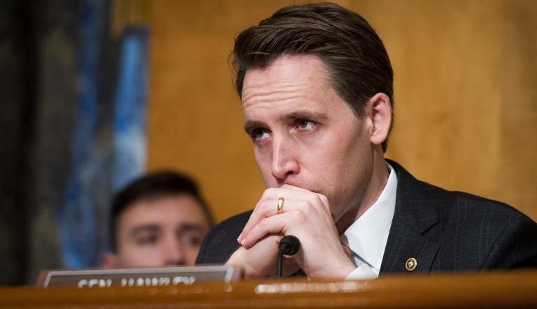 Senate Homeland Security and Governmental Affairs Committee member Josh Hawley, R-Mo., listens to witnesses during the Committee's hearing on 'Unprecedented Migration at the U.S. Southern Border: By the Numbers', on Capitol Hill in Washington, Thursday, April 4, 2019.