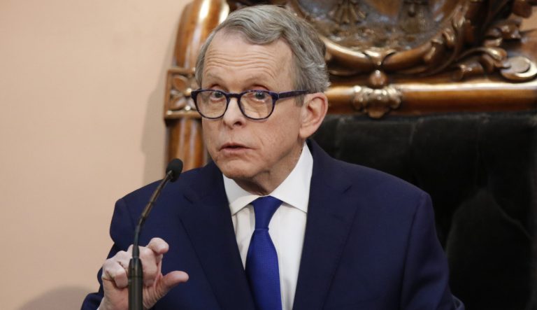 In this March 5, 2019 photo, Ohio Governor Mike DeWine speaks during the Ohio State of the State address at the Ohio Statehouse in Columbus. 