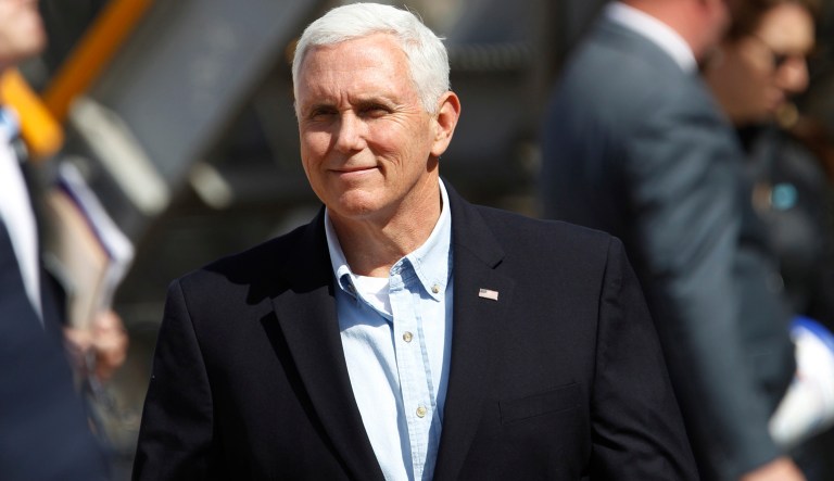 Vice President Mike Pence tours a Latshaw Drilling Rig operated by Diamondback Energy Inc., Wednesday, April 17, 2019, in Midland County, in Texas.