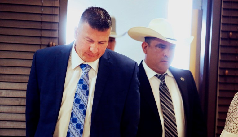 Edinburg Mayor Richard Molina walks into the courtroom before being arraigned by  Justice of the Peace Precinct 2 Jaime "Jerry" MuÃ±oz on charges of trying to rig his own 2017 election victory, Thursday, April 25, 2019, in Pharr, Texas.