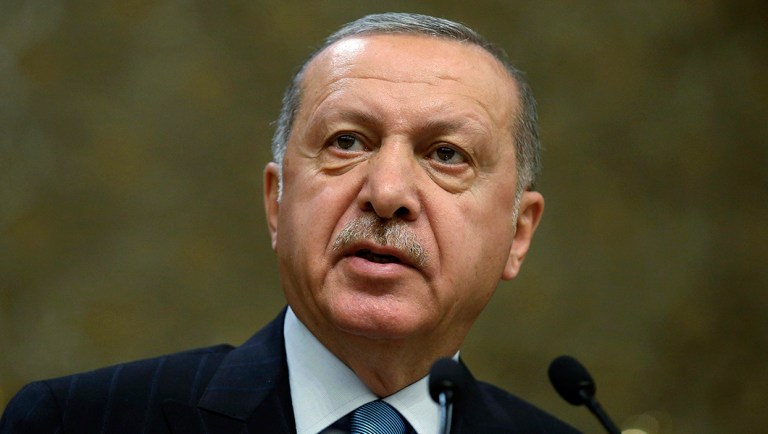 Turkey's President Recep Tayyip Erdogan speaks during a meeting in Ankara, Turkey.