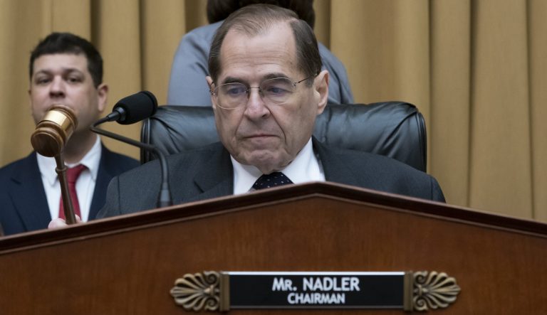 House Judiciary Committee Chair Jerrold Nadler, D-N.Y., gavels in a hearing on the Mueller report without witness Attorney General William Barr who refused to appear, on Capitol Hill in Washington, Thursday, May 2, 2019.  