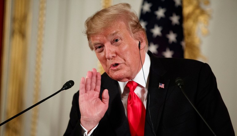 President Trump speaks during a news conference.