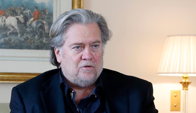 Former White House strategist Steve Bannon speaks during an interview.