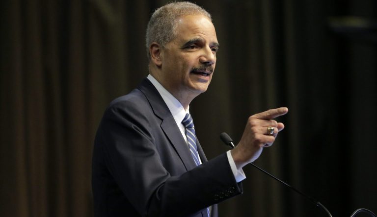 In this April 3, 2019 photo, former U.S. Attorney General Eric Holder, Jr. speaks during the National Action Network Convention in New York. 