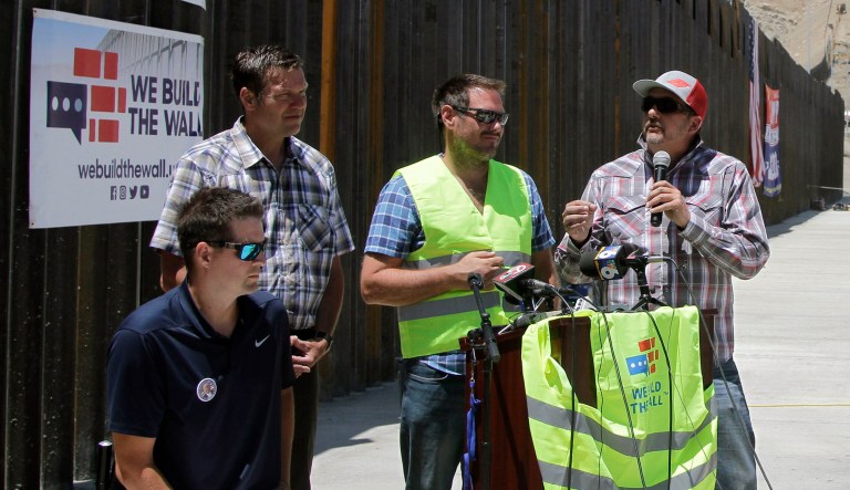 Leaders of We Build the Wall Inc. discuss plans for future barrier construction along the U.S.-Mexico border in Sunland Park, N.M.